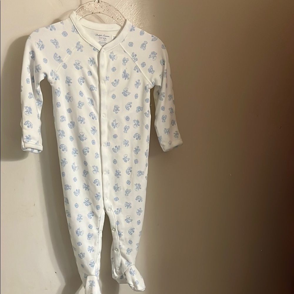 Ralph Lauren Blue and White Footie One Piece